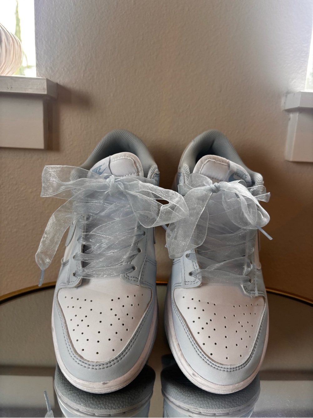 Nike Low-Top Sneakers in White and Light blue with Sheer Ribbon Laces - Picture 5 of 9